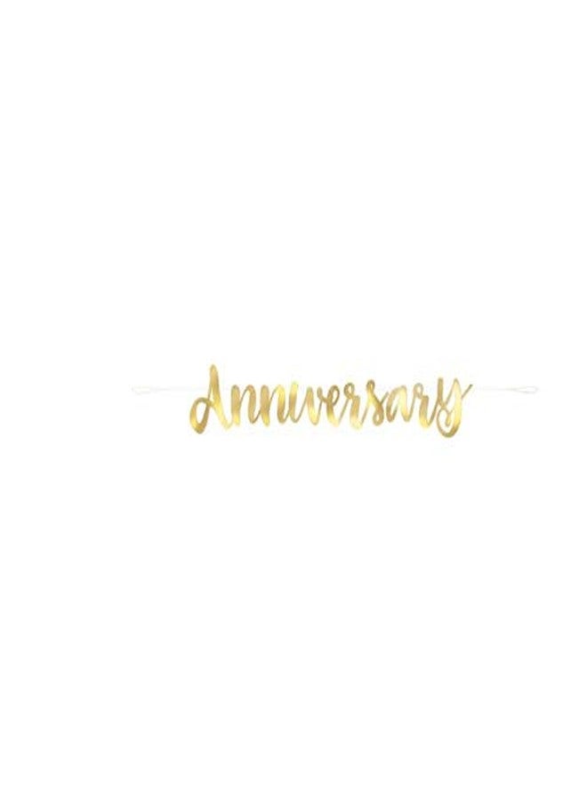 Unique Party Script Happy Anniversary Foil Banner - 3.5 Ft, Gold, 1 Pc - Image 3