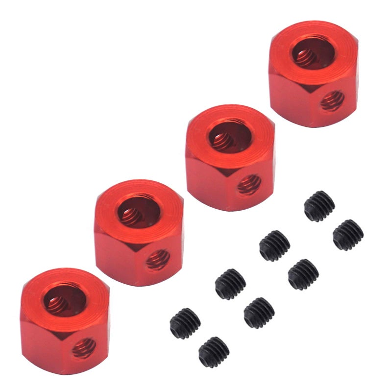 Vgoohobby 4Pack 12mm Metal Wheel Hex Hub Adapter Connector Compatible with WPL B14K C-14 C-24 1/16 MN-D90 MN-D90K MN45 MN99 1/12 RC Car Truck (Red) - Image 1