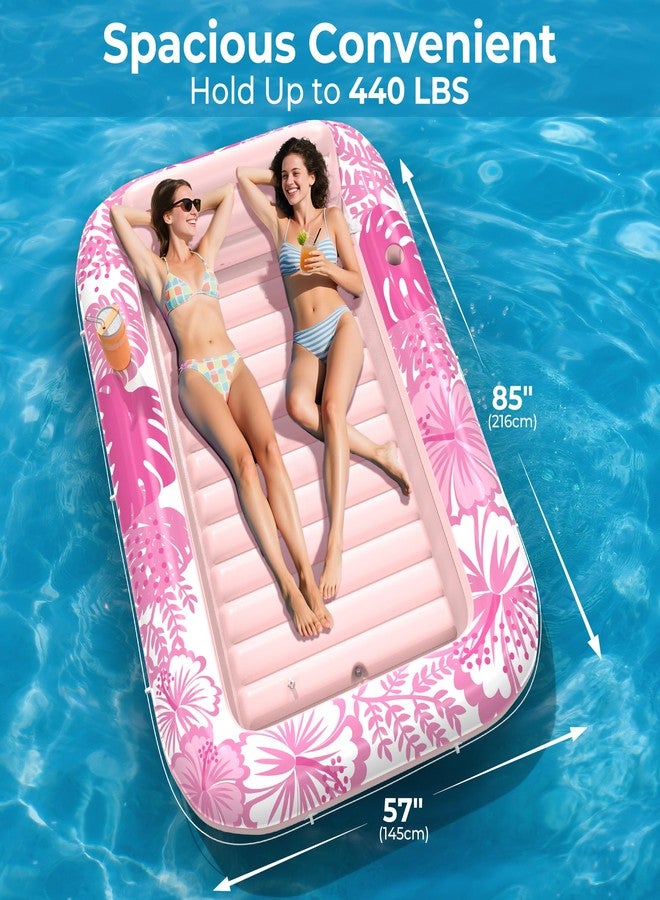 POOLACC Inflatable Tanning Pool Lounger Float with Protection Tarp, 85" x 57" Pool Floats Adult with Pillow, 6 in 1 Suntan Tub Raft Floatie, Sunbathing Water Bed Lounge Blow Up Kids Ball Pit Party Gifts-Pink - Image 3