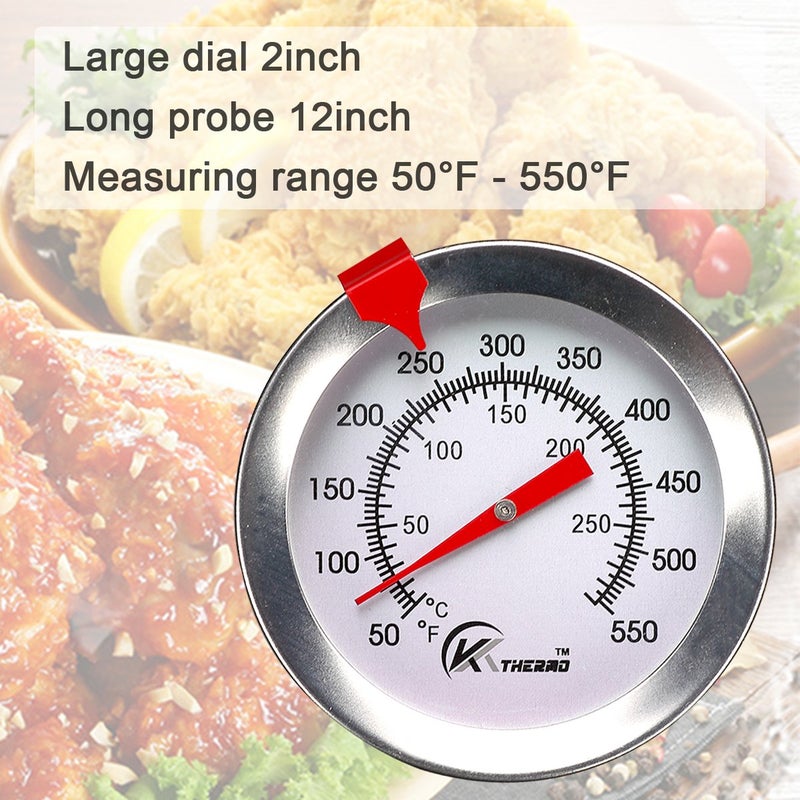 KT THERMO Deep Fry Thermometer With Instant Read,Dial Thermometer,12" Stainless Steel Stem Meat Cooking Thermometer,Best for Turkey,BBQ,Grill - Image 2