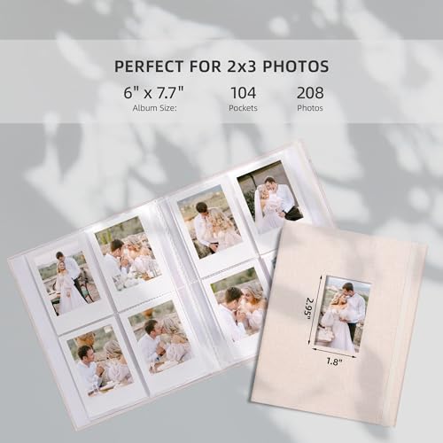 Vienrose Mini Polaroid Photo Album Book 208 Photos 2x3 Inch Pictures for Fujifilm Instax Mini 7s 8 9 11 25 26 40 50s 90 Evo Z2300 Instant Camera, Polaroid Snap Beige 1 Pack - Image 2