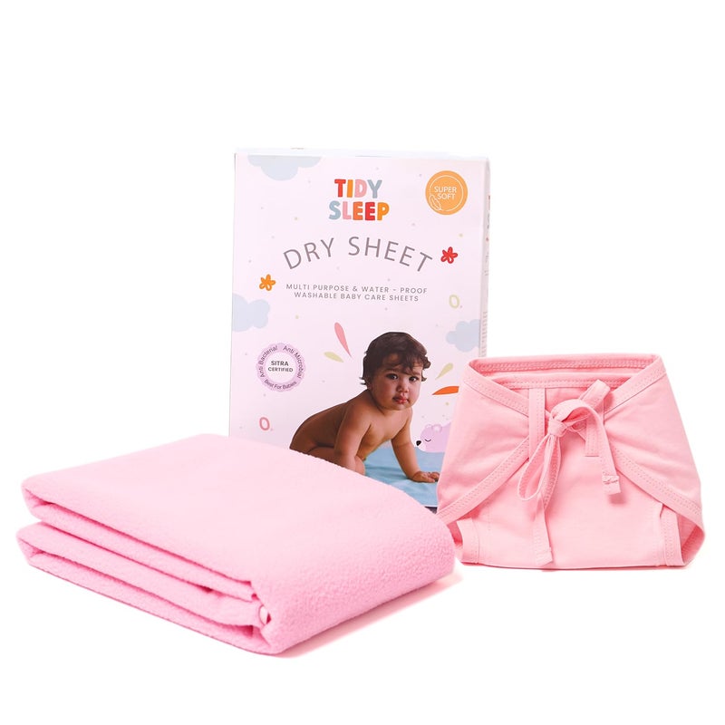 TIDY SLEEP Waterproof Baby Dry Sheet with Jersey Cotton Cloth Nappy Combo for New Born Baby Pink Small (Baby Pink) - Image 1