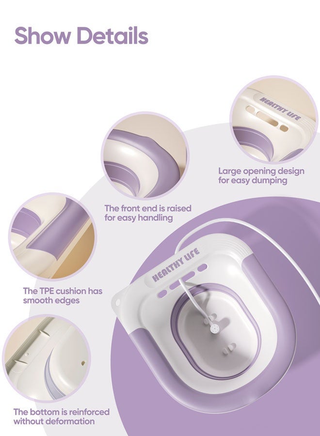 Hanayo حمامات Sitz لمقعد المرحاض بيديت حمامات Sitz للعناية بعد الولادة مع شطف للنساء الحوامل بيديت قابلة للطي للبالغين والأطفال بيديت سفر حوض نقع (بنفسجي) - Image 5