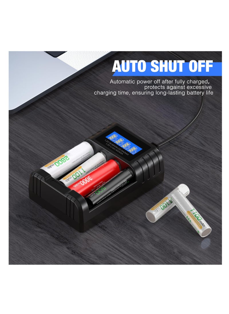 SYOSI - Universal 1.5V Battery Charger, 4 Bay LCD Smart Independent Charger, for 1.5V Lithium Ion Rechargeable Batteries AA AAA and 1.2V Ni-MH/Ni-CD AA AAA Rechargeable Batteries, Large LCD Screen - Image 1