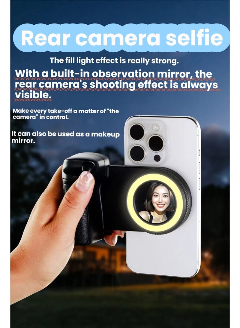 NIBEMINENT Magnetic Phone Camera Shutter Grip With Rear Selfie Mirror&Fill Light for iPhone & Android with Detachable Wireless Shutter Button- 1/4" Screw - Comfort Ergonomic Camera Grip Handle Holder - Image 3