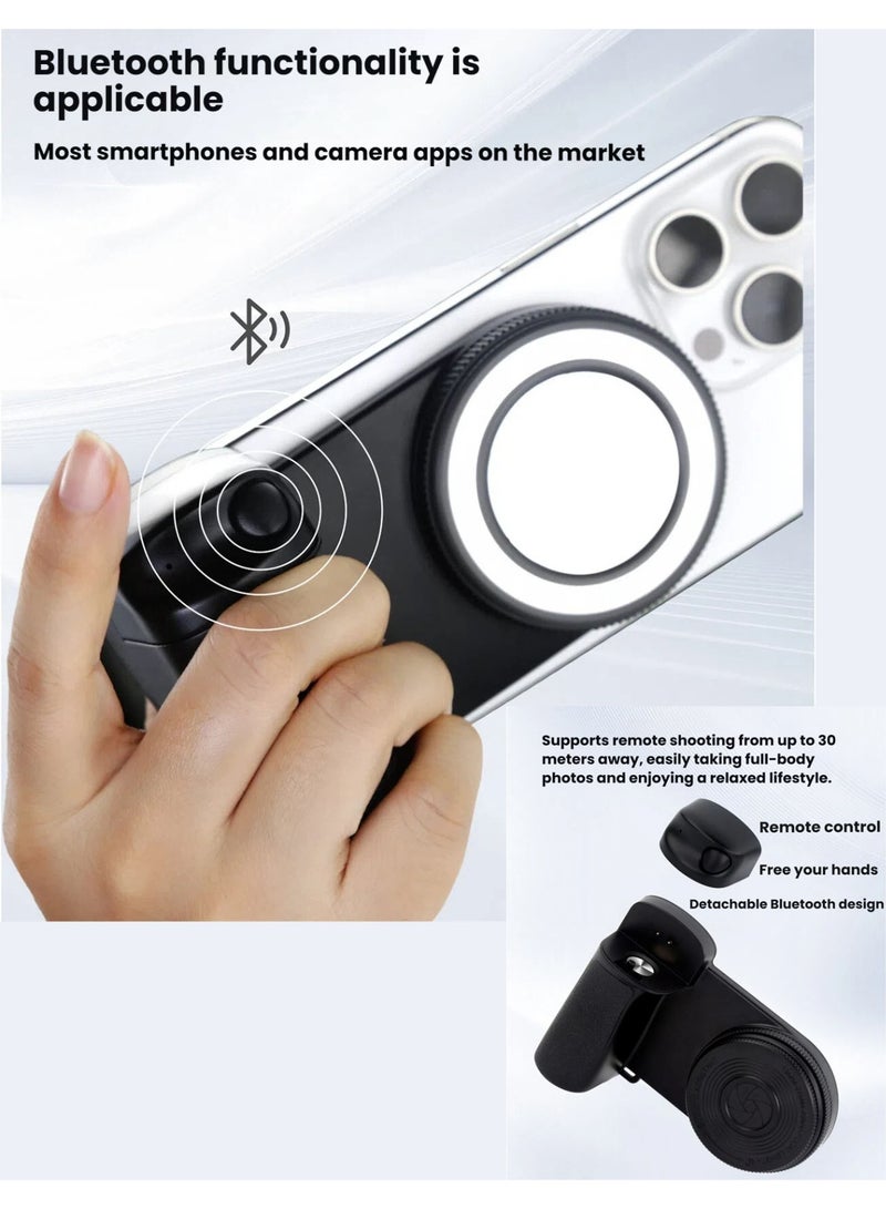 NIBEMINENT Magnetic Phone Camera Shutter Grip With Rear Selfie Mirror&Fill Light for iPhone & Android with Detachable Wireless Shutter Button- 1/4" Screw - Comfort Ergonomic Camera Grip Handle Holder - Image 5