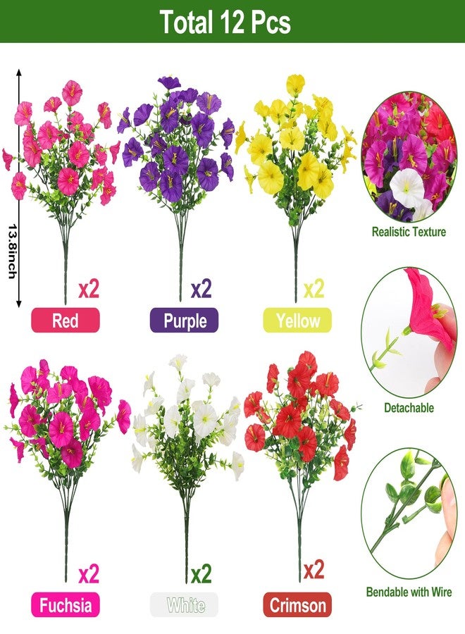 Roberly 12 Bundles Artificial Flowers for Outdoors Fake Silk Morning Glory Flowers with Eucalyptus Faux Plants UV Resistant Spring Summer Decoration for Garden Porch Yard Home Outdoor Decor, Mixed - Image 2