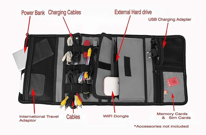 HANUMEX® Gadget Organizer Bag for All Gadgets Accessories Universal Travel Bag, Go Bag/Universal Travel Kit Organizer for Small Electronics and Accessories & Other Digital Devices Black Color - Image 4
