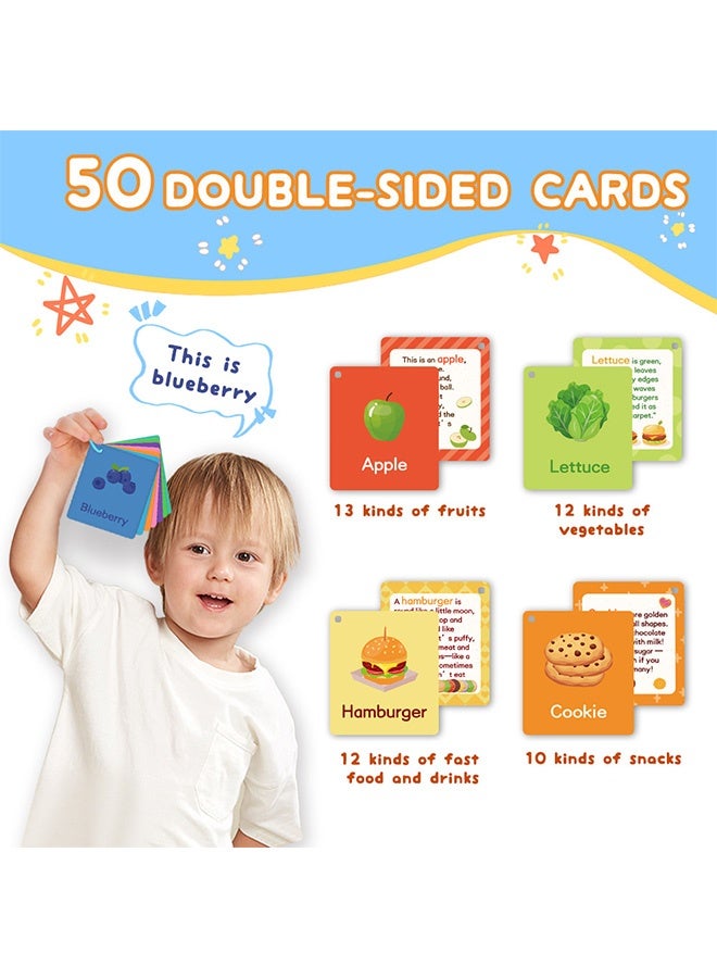 MXN 50 PCS Food Flashcards, Double-sided Bilingual Picture Cards with Real Images, Vocabulary Cards  Boost Early Learning Memory Cognitive Skills - Image 3