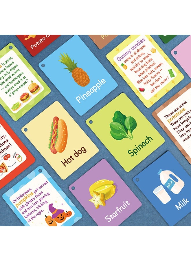 MXN 50 PCS Food Flashcards, Double-sided Bilingual Picture Cards with Real Images, Vocabulary Cards  Boost Early Learning Memory Cognitive Skills - Image 4
