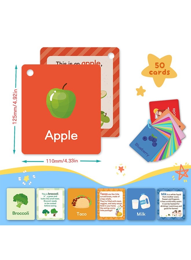 MXN 50 PCS Food Flashcards, Double-sided Bilingual Picture Cards with Real Images, Vocabulary Cards  Boost Early Learning Memory Cognitive Skills - Image 2