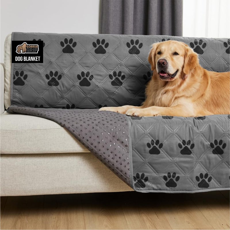 GORILLA GRIP Waterproof Couch Cover for Dogs, Gripped Slip Resistant Backing, Leak Proof Washable Dog Blanket Covers Sofa, Bed, Sectional, Crate, Car, RV Seats, Pet Puppy Essentials, 30x70 Gray Paw - Image 1