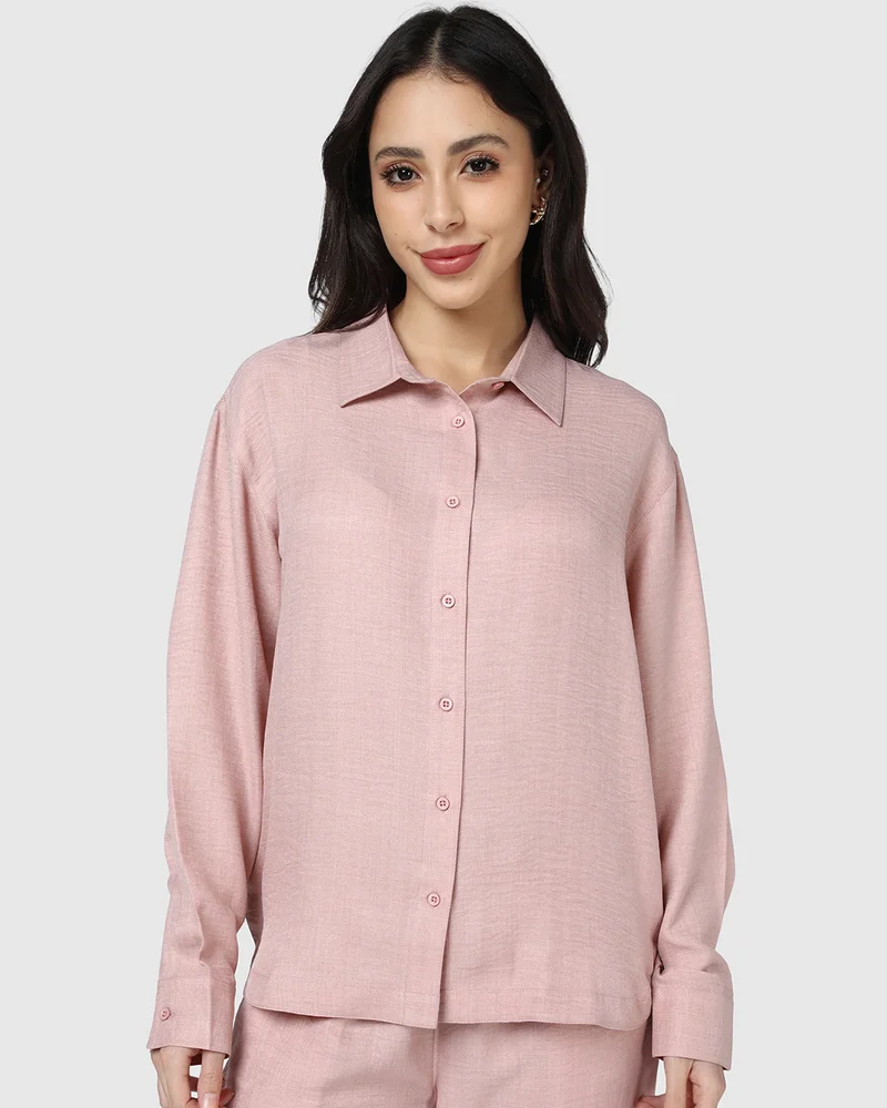 bewakoof Women's Dusty Pink Textured Oversized Shirt