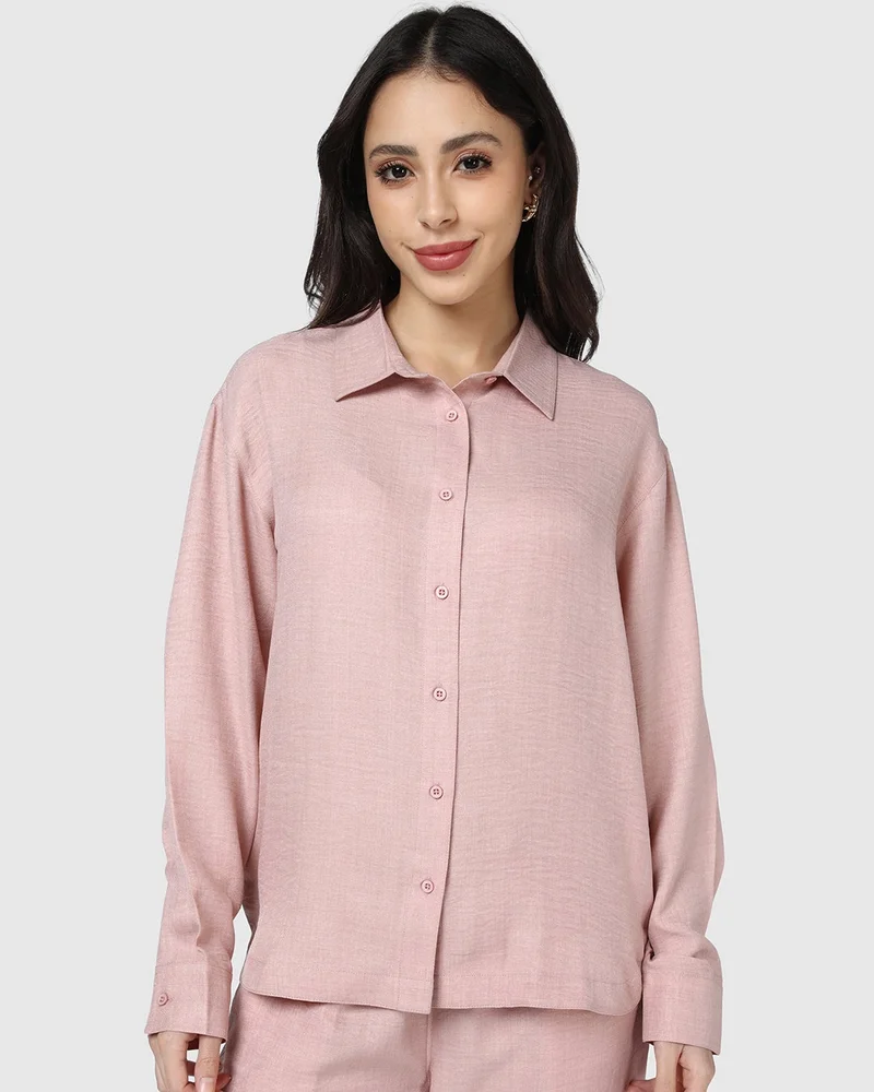 bewakoof Women's Dusty Pink Textured Oversized Shirt