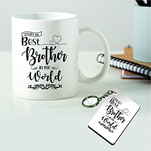 PICRAZEE "Best Brother In The World" Gift For Brother On Birthday | Raksha Bandhan (1 Pcceramic Coffee Mugwith Wooden Key Ring) (Best Brother In The World), 330 Ml - Image 1