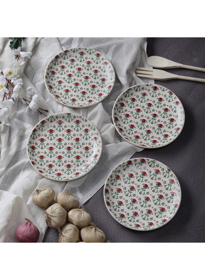 miah decor Miah Décor Handcrafted Floral Stoneware Quarter/Side Plates -Set of 4; Microwave & Dishwasher Safe; Multicolour Matte Finish Plates, Dia-7"(MD-270) - Image 1