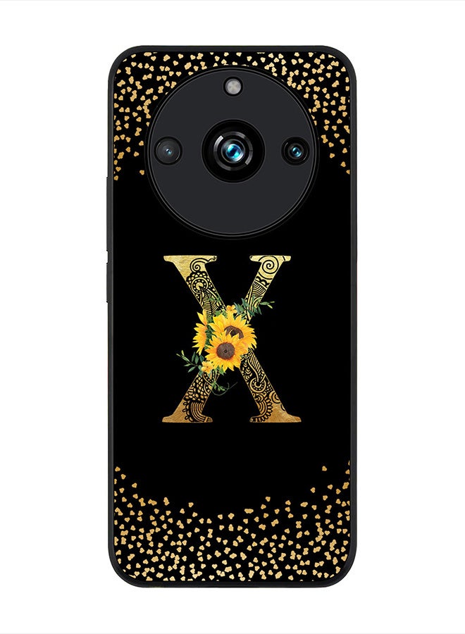 Stylizedd Rugged Black Edge case for Realme 11 Pro/Realme 11 Pro+, Slim fit   Custom Monogram Initial Letter Mandala Floral Pattern Alphabet- X (Dark Pink Rose) - Image 1