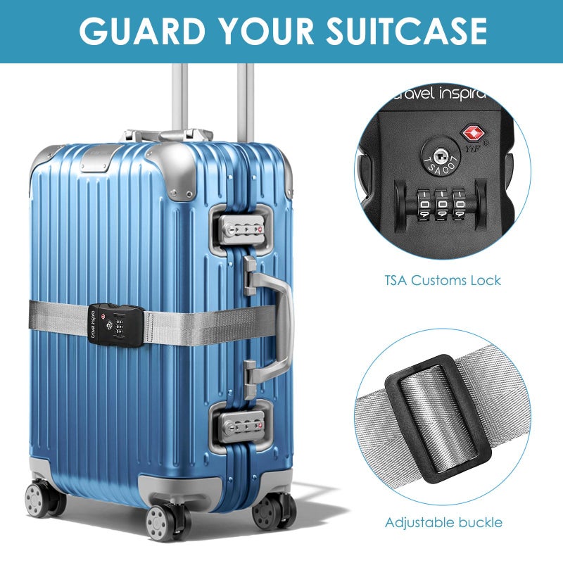 travel inspira Travel Inspira Luggage Straps with TSA Combination Lock - Adjustable, Easy to Use, Protect Your Luggage, Grey  - Image 3
