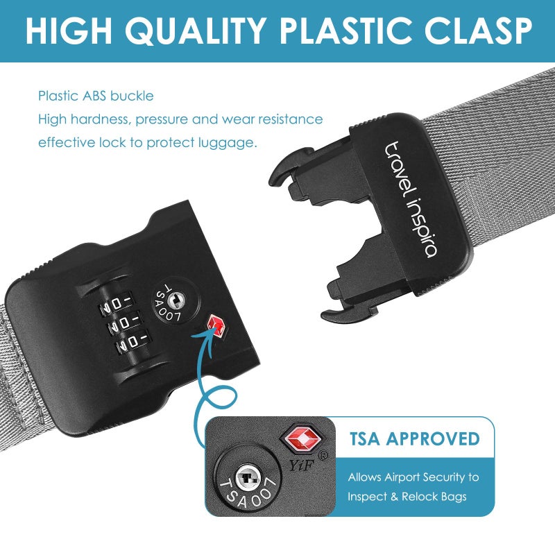 travel inspira Travel Inspira Luggage Straps with TSA Combination Lock - Adjustable, Easy to Use, Protect Your Luggage, Grey  - Image 4