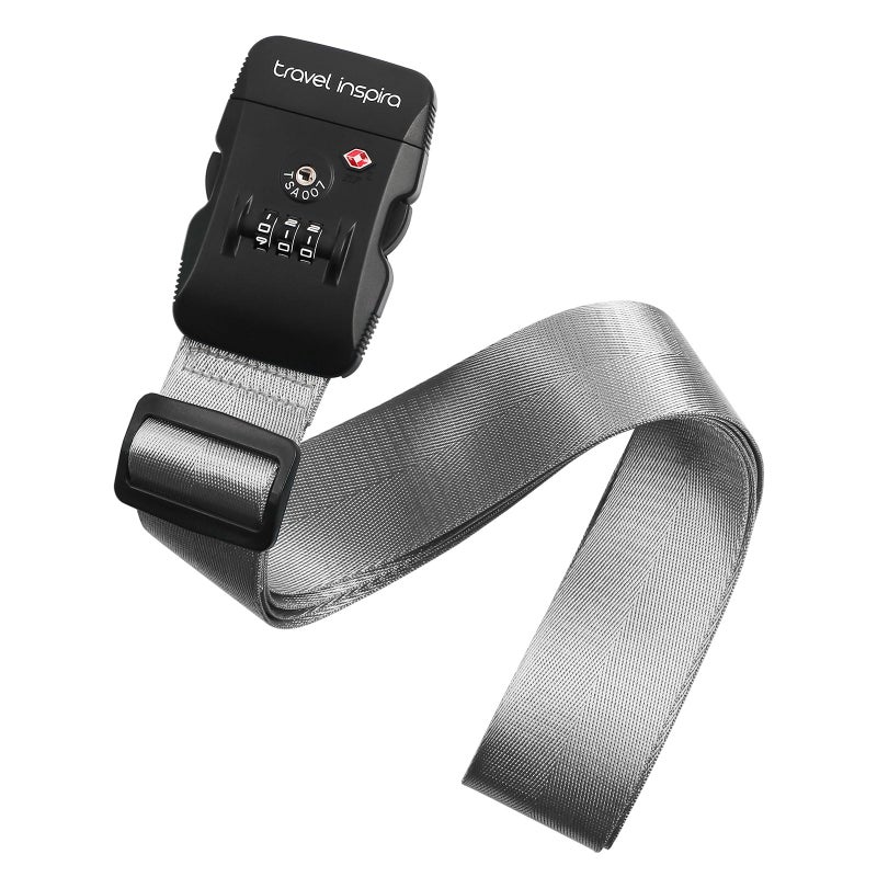 travel inspira Travel Inspira Luggage Straps with TSA Combination Lock - Adjustable, Easy to Use, Protect Your Luggage, Grey  - Image 1