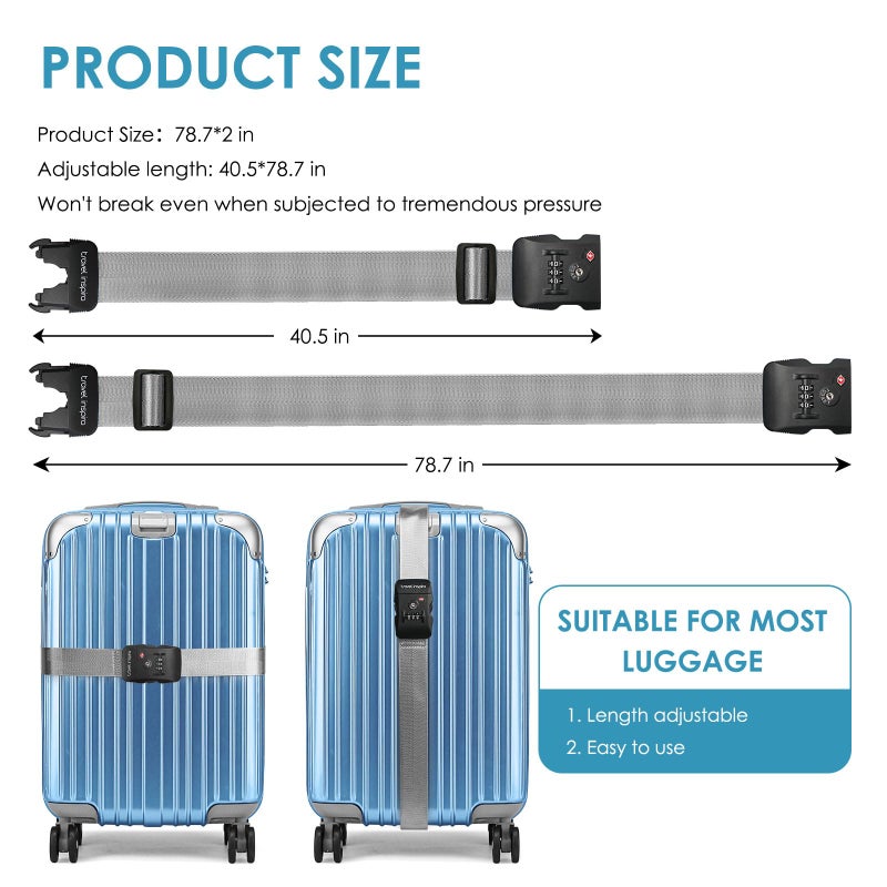 travel inspira Travel Inspira Luggage Straps with TSA Combination Lock - Adjustable, Easy to Use, Protect Your Luggage, Grey  - Image 5