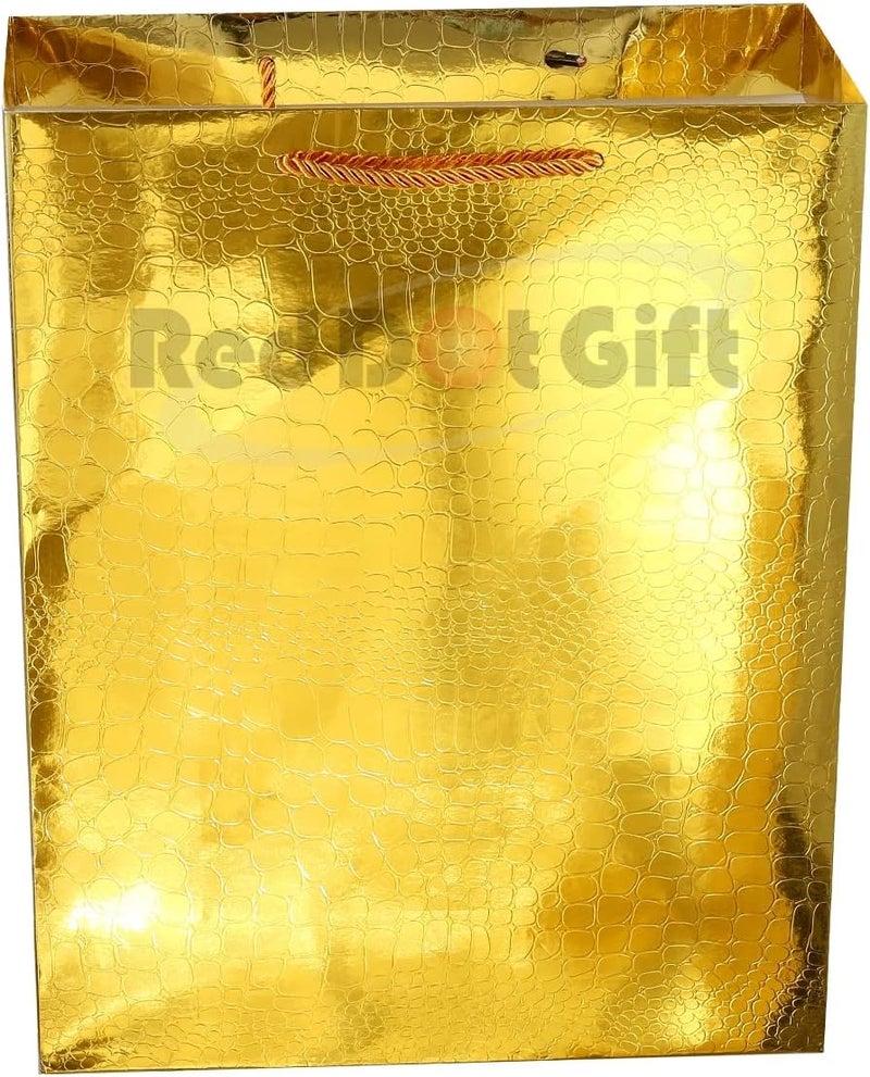Red Dot Gift Pack of 10 Metallic Gold Paper Bags - Special Textured Shopping Bags (A4 Size: H33*26*11cm) - Image 5