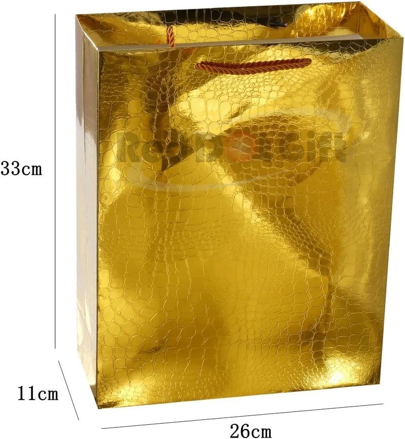 Red Dot Gift Pack of 10 Metallic Gold Paper Bags - Special Textured Shopping Bags (A4 Size: H33*26*11cm) - Image 2