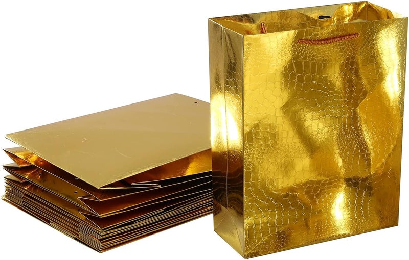 Red Dot Gift Pack of 10 Metallic Gold Paper Bags - Special Textured Shopping Bags (A4 Size: H33*26*11cm) - Image 1