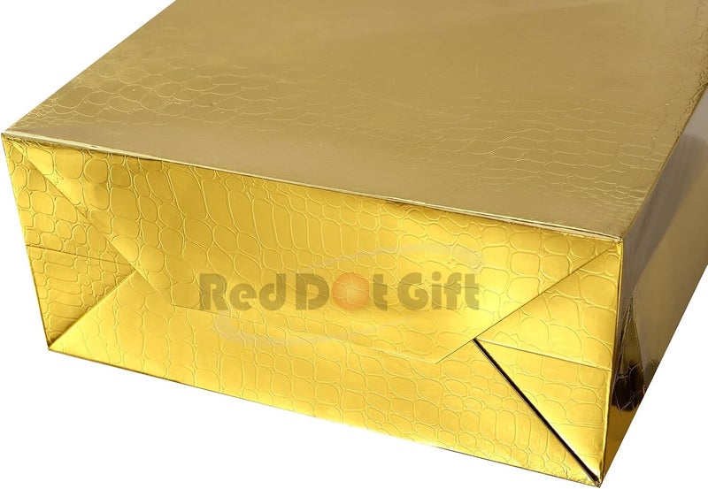Red Dot Gift Pack of 10 Metallic Gold Paper Bags - Special Textured Shopping Bags (A4 Size: H33*26*11cm) - Image 4