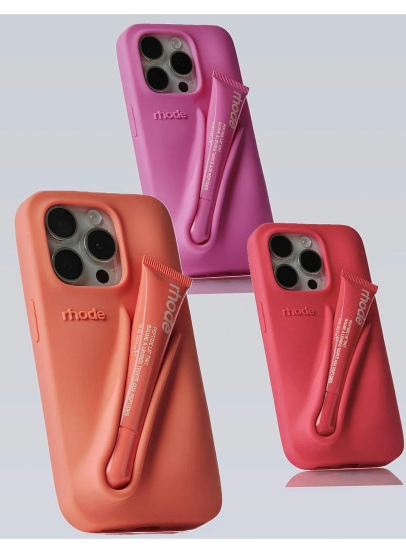 رود حافظة هاتف ملمع للشفاه مع لون شفاه، حافظة هاتف iPhone من السيليكون السائل لحماية الكاميرا، أحمر شفاه ملمع للشفاه لهاتف iPhone 13 Pro (توست) - Image 3