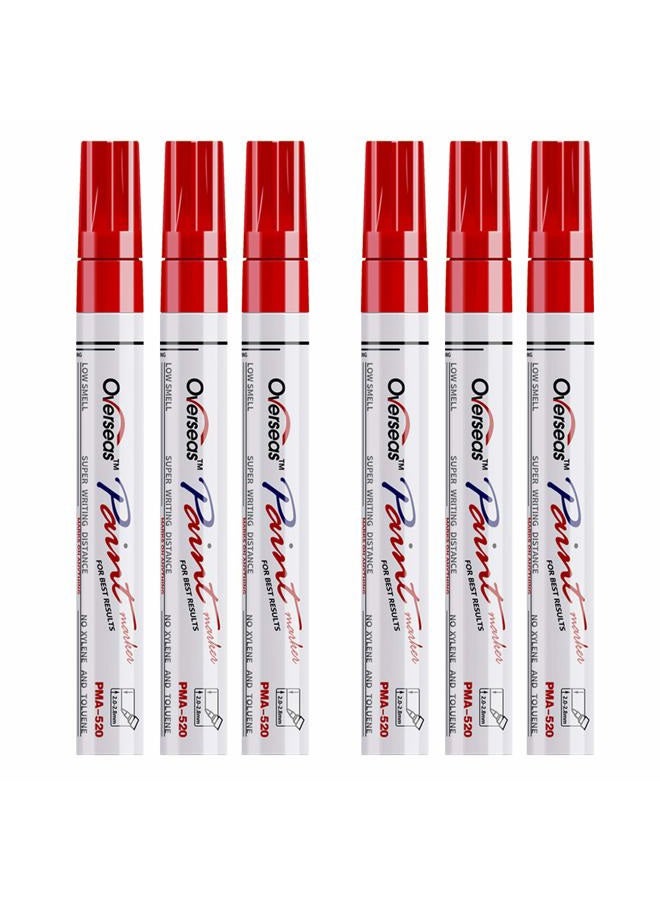 Overseas Red Paint Markers Pens - Single color 6 Pack Permanent Oil Based Paint Pen, Medium Tip, Quick Dry and Waterproof Marker for Rock, Wood, Fabric, Plastic, Canvas, Glass, Mugs, Canvas, Glass - Image 1