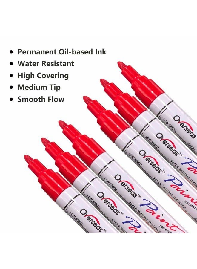 Overseas Red Paint Markers Pens - Single color 6 Pack Permanent Oil Based Paint Pen, Medium Tip, Quick Dry and Waterproof Marker for Rock, Wood, Fabric, Plastic, Canvas, Glass, Mugs, Canvas, Glass - Image 2