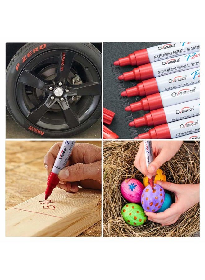 Overseas Red Paint Markers Pens - Single color 6 Pack Permanent Oil Based Paint Pen, Medium Tip, Quick Dry and Waterproof Marker for Rock, Wood, Fabric, Plastic, Canvas, Glass, Mugs, Canvas, Glass - Image 3