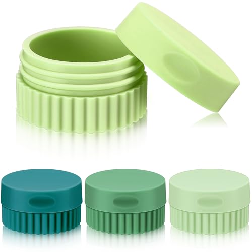 Maxcheck 4 Pcs Travel Containers for Toiletries 0.68 Oz/20 ml Small Silicone Cream Jar with Lid Mini Leakproof Lotion Jar Refillable Travel Cosmetic Container for Face Body Skin Cream (Green Color) - Image 1