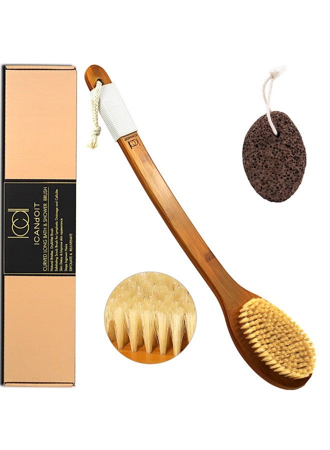 ICDI ICANdOIT Icandoit17.71Inch Natural Boar Bristles Antislip Long Handle Bath Brushbent Handle Shower Scrubber For Exfoliatingshower Back Brushexfoliation Set With Pumice Stone (1 Pack) - Image 1