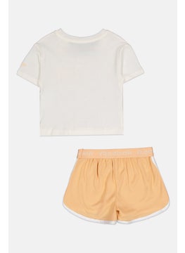 Reebok Kids Girl 2 Pieces Brand Logo T-Shirt and Short Set, White/Peach  - Image 2