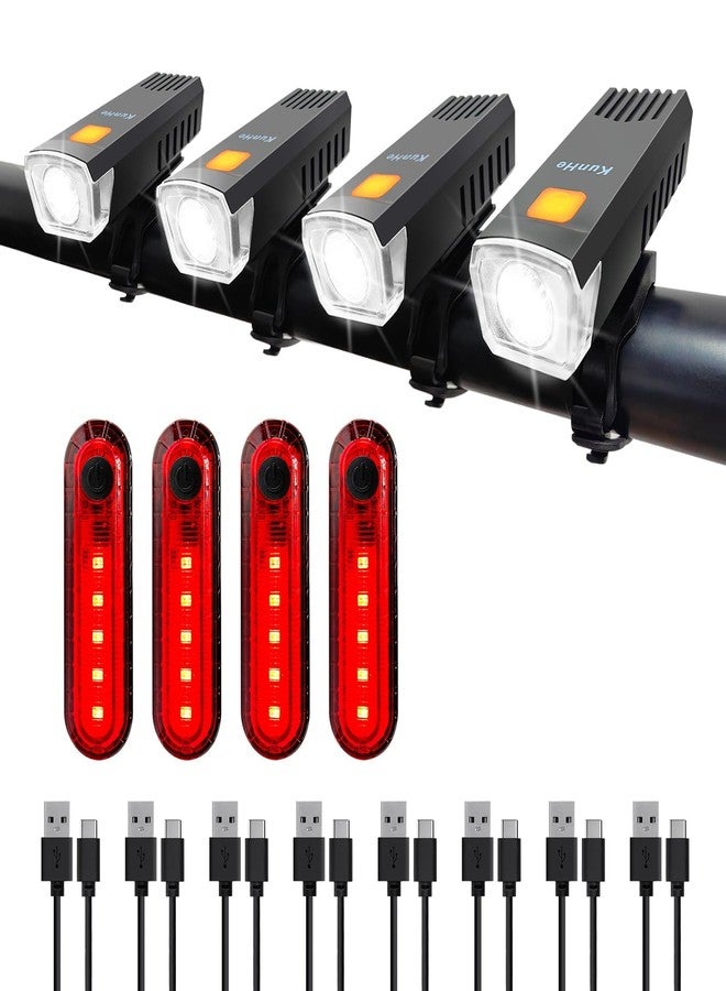 كونهي مجموعة من 8 مصابيح أمامية قابلة لإعادة الشحن من KunHe بمنفذ USB-C لركوب الدراجات ليلاً للرجال والنساء والأطفال، 3 أوضاع إضاءة تُستخدم كمؤشر أمان لألواح التزلج وعربات الأطفال والكراسي المتحركة - Image 1