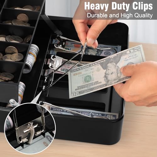 KYODOLED Locking Cash Box with Top Lock,Money Box with Cash Tray,4 Bill/5 Coin Slots,Lock Safe Box with Key,Money Saving Organizer,11.81Lx 9.45Wx 3.54H Inches,Black XL Large - Image 3