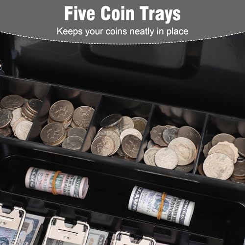 KYODOLED Locking Cash Box with Top Lock,Money Box with Cash Tray,4 Bill/5 Coin Slots,Lock Safe Box with Key,Money Saving Organizer,11.81Lx 9.45Wx 3.54H Inches,Black XL Large - Image 4