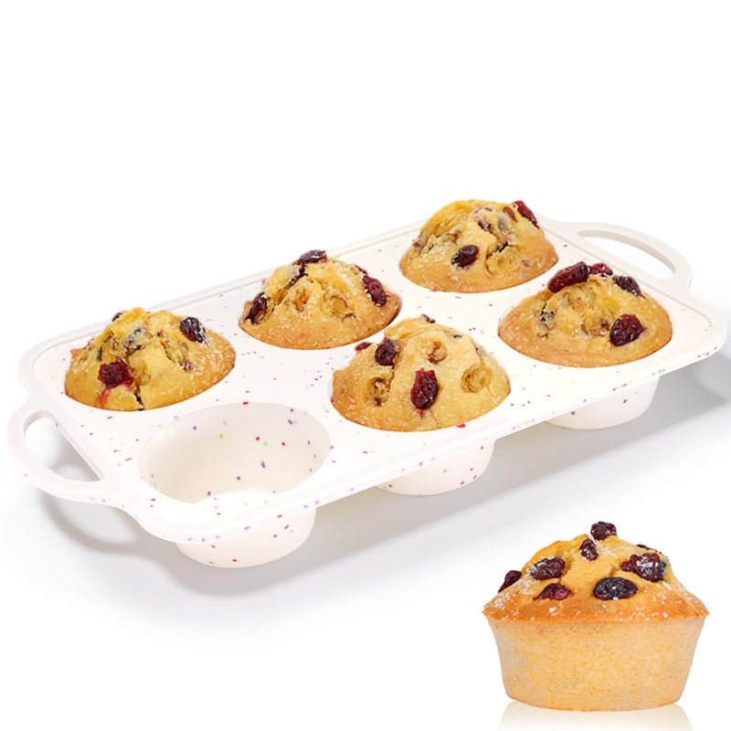 Jumbo Muffin Pan Metal Reinforced Frame 35 inch Large Silicone Cupcake Pan 6 cups Large Muffin Pan with Handle Nonstick Jumbo Muffin Tin for Baking Giant Homemade Muffins Cupcakes Frittatas