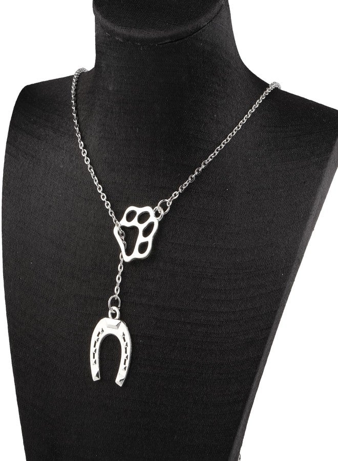 FAADBUK Dog Lover Gift Horse Jewellry Chains Paw Horseshoe Pendent Dog Paw Charm Lariat Y Necklace for G-irl (Horseshoe Dogpaw Y NE) - Image 2