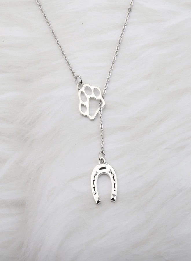 FAADBUK Dog Lover Gift Horse Jewellry Chains Paw Horseshoe Pendent Dog Paw Charm Lariat Y Necklace for G-irl (Horseshoe Dogpaw Y NE) - Image 3