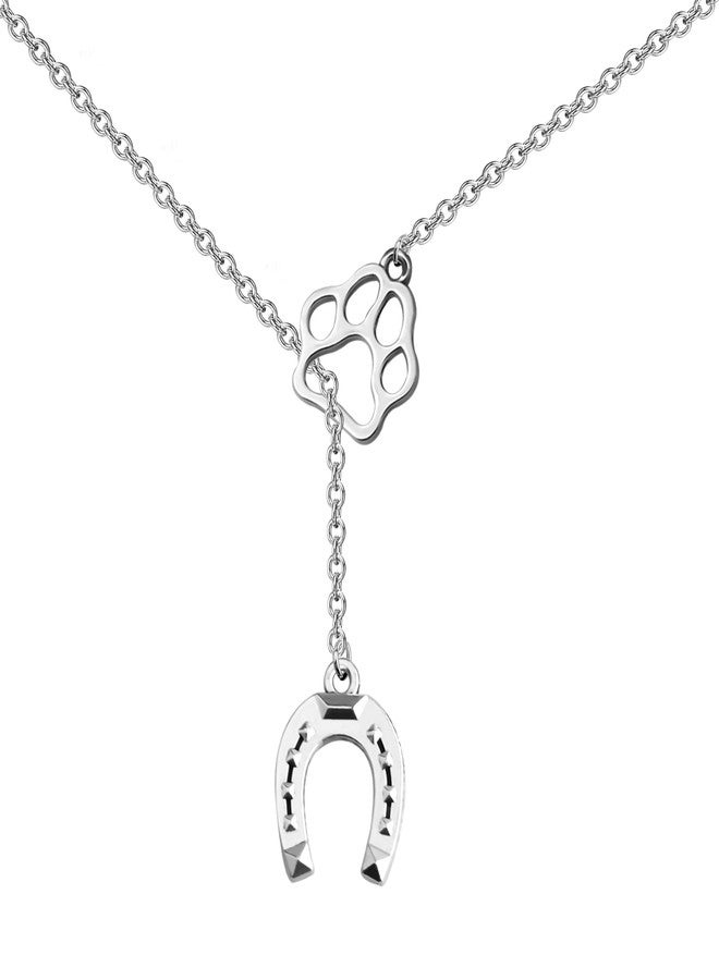 FAADBUK Dog Lover Gift Horse Jewellry Chains Paw Horseshoe Pendent Dog Paw Charm Lariat Y Necklace for G-irl (Horseshoe Dogpaw Y NE) - Image 1