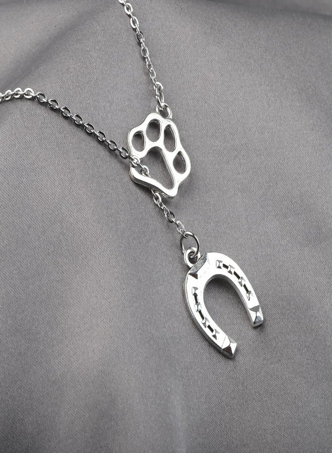 FAADBUK Dog Lover Gift Horse Jewellry Chains Paw Horseshoe Pendent Dog Paw Charm Lariat Y Necklace for G-irl (Horseshoe Dogpaw Y NE) - Image 5