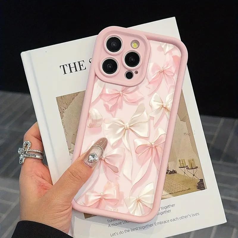 COVERLY White Ribbon Back Case Cover for iPhone 13 Pro | Hot Pastel Pink Bow Knot Cute Design | Camera Lens Protection | Soft TPU Silicone Fashion Aesthetic Cover for Girls & Women (Pink, Shockproof) - Image 1