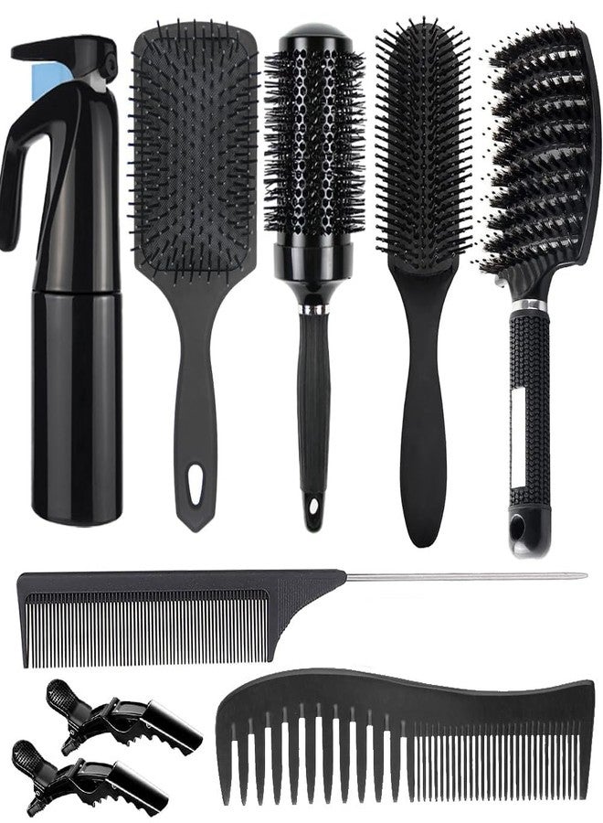 Aozzy 8Pcs Curly Hair Brush Set, Hair Brushes for Women, Round Brush for Blow Drying, Paddle Brush, Fit for Detangling Wet Long Thick Hair, Spray Bottle for Curly Wavy Hair, Family Daily Care（Black） - Image 1