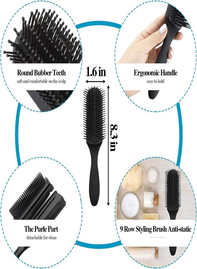 Aozzy 8Pcs Curly Hair Brush Set, Hair Brushes for Women, Round Brush for Blow Drying, Paddle Brush, Fit for Detangling Wet Long Thick Hair, Spray Bottle for Curly Wavy Hair, Family Daily Care（Black） - Image 3