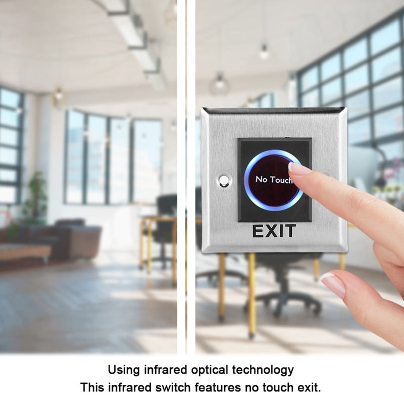 Infrared Sensor Switch: Stainless Steel Plate, Blue Backlight Touch-free Operation - Infrared Optical Technology Exit Sensor Switch for Access Control Systems, Commercial Buildings, Public Facilities - Image 3