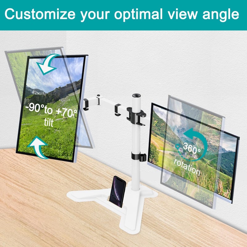 MOUNT PRO Dual Monitor Stand, Free-Standing Full Motion Monitor Desk Mount Fits 2 Screens up to 27 inches,17.6lbs with Height Adjustable, Swivel, Tilt, Rotation, VESA 75x75 100x100,White - Image 5