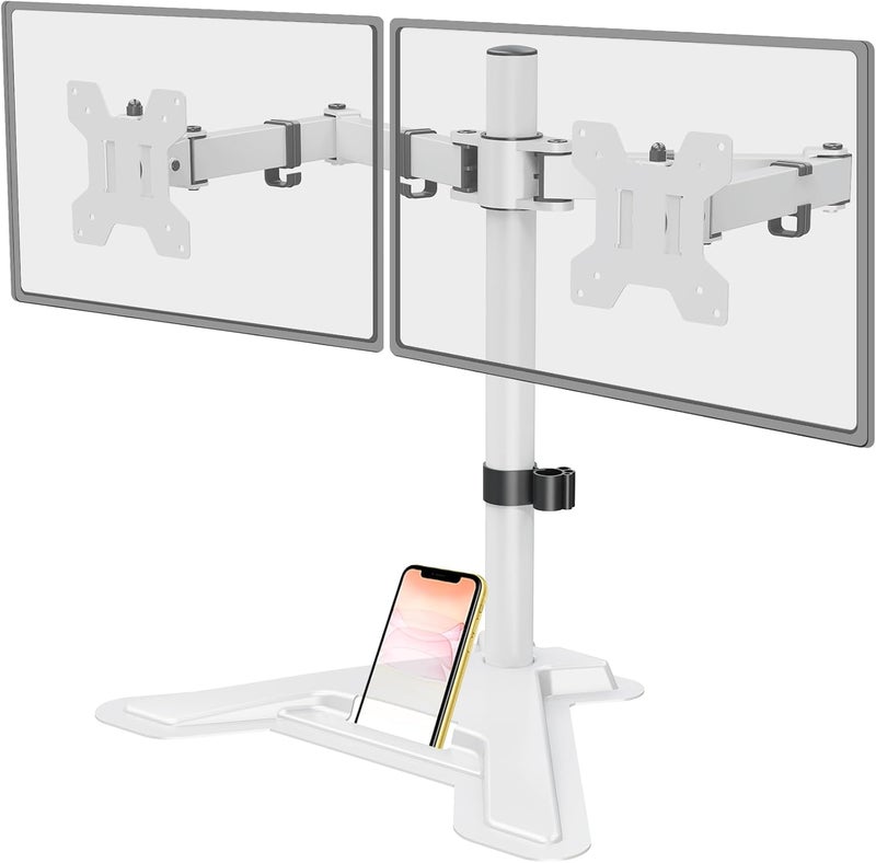 MOUNT PRO Dual Monitor Stand, Free-Standing Full Motion Monitor Desk Mount Fits 2 Screens up to 27 inches,17.6lbs with Height Adjustable, Swivel, Tilt, Rotation, VESA 75x75 100x100,White - Image 1